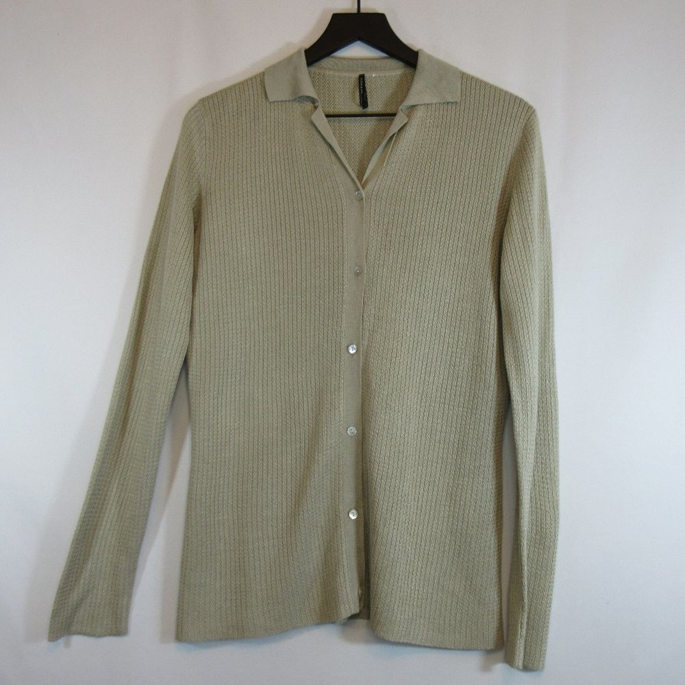 Isda & Co Beige Button Front V Neck Cardigan Sweater